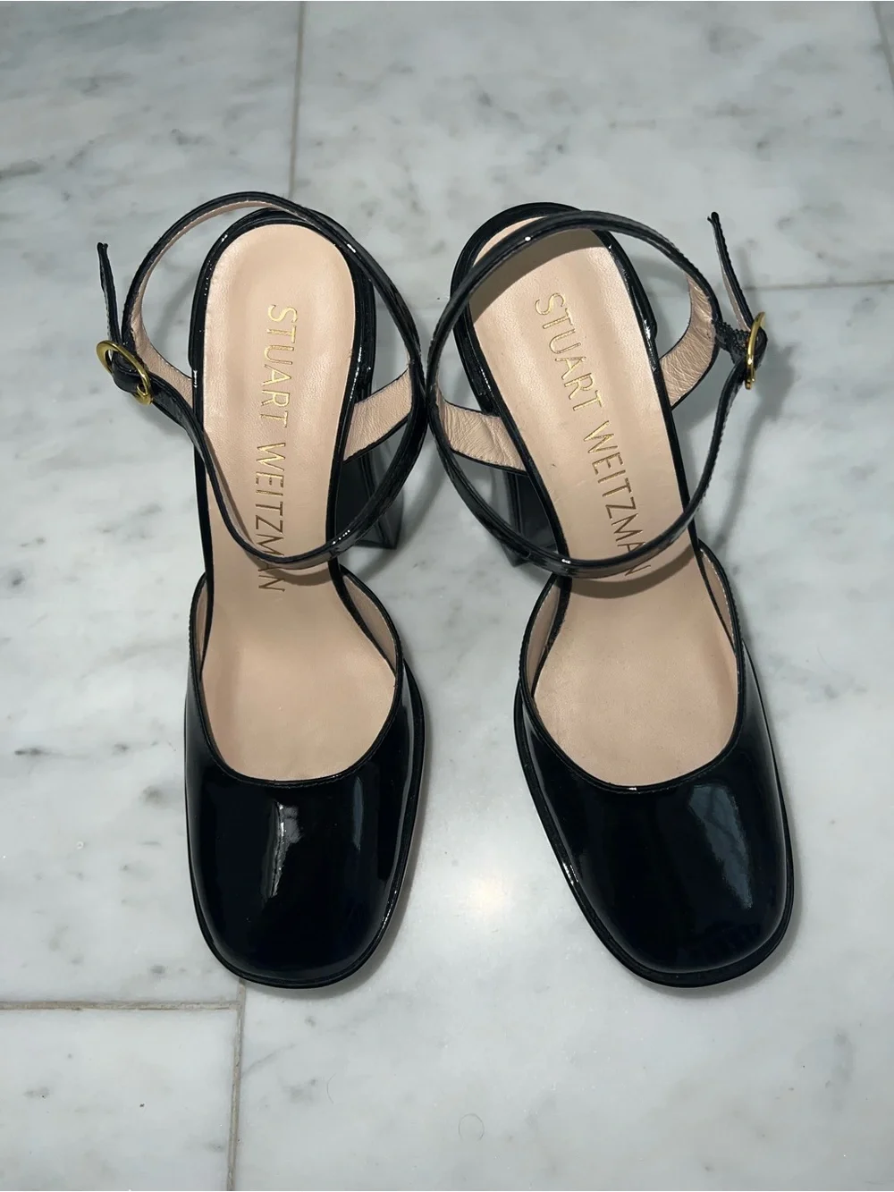 Stuart Weitzman Skyhigh Black Patent Leather Platforms size 6.5